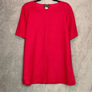 ISSAM Elias L Large Top Shirt Red Solid Textured Short Sleeve Round Neck Casual